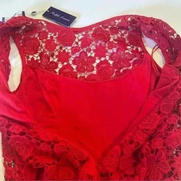 Ralph Lauren Collection Purple Label Embroidered Lace Red Midi Dress 10 M $2990